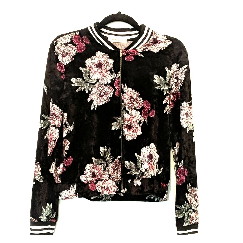 NEWBURY KUSTOM Velvet Floral Bomber Jacket